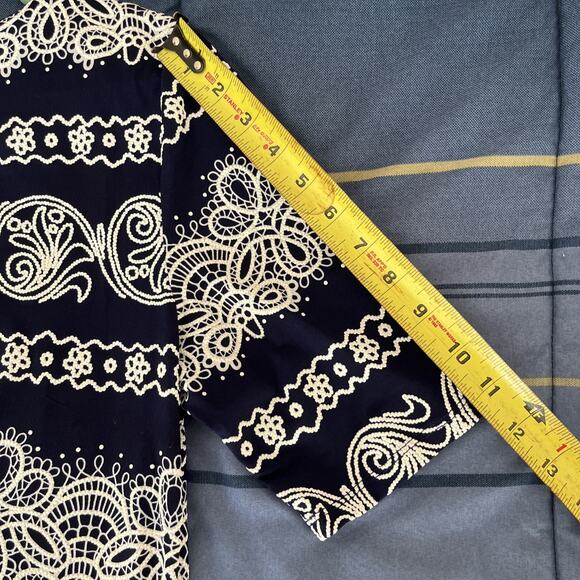 R&K Navy Blue & White Paisley Lace Print Dress Women’s Size 14 Short Sleeve NWT - Picture 14 of 15
